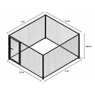 Kit chenil maille carrée avec panneaux 1,50 m et 2 m
