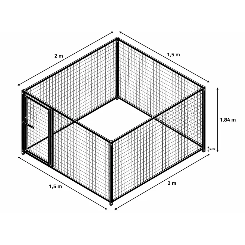Kit chenil maille carrée avec panneaux 1,50 m et 2 m