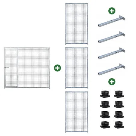 Kit chenil maille carrée avec porte et panneaux 2 m