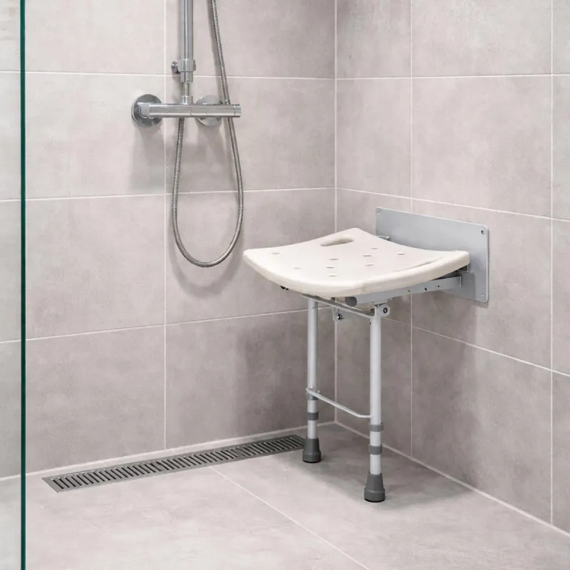 Siège douche relevable mural 39.5-44.5cm poignées antidérapant