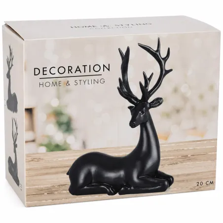 Renne couché noir 20cm - 16x6,5x20,5cm - Décoration Noël
