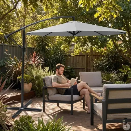 Parasol déporté Azur 3m gris - Protection solaire robuste et élégante