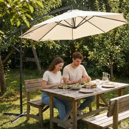 Parasol déporté Azur 3m - Toile polyester naturel résistante