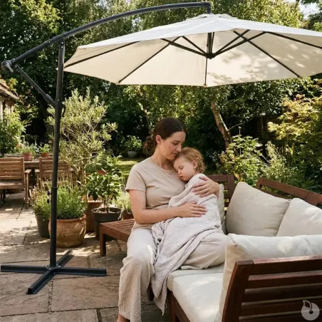 Parasol déporté Azur 3m - Toile polyester naturel résistante