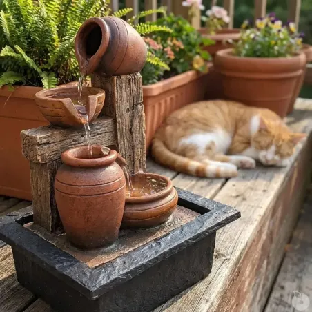 Fontaine décorative bois LED 22×19×29 cm – Jardin zen