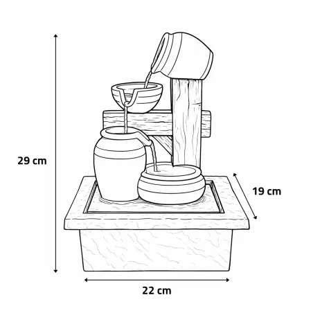 Fontaine décorative bois LED 22×19×29 cm – Jardin zen