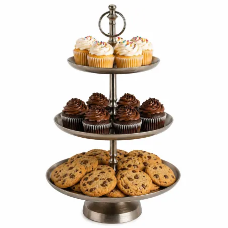 Présentoir 3 étages inox argent | Service tapas et desserts
