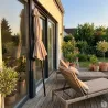 Parasol de terrasse demi-rond taupe Ø 2,70 m avec manivelle - Toile polyester 160 g/m²