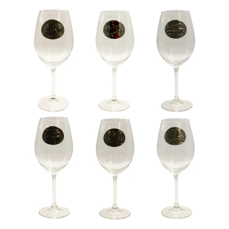 Verres à vin 360 ml décor étain relief de gibiers 6 pièces