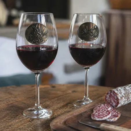 Verres à vin 360 ml décor étain relief de gibiers 6 pièces