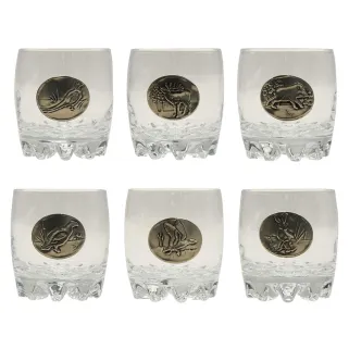 Verres à Whisky 30 cl décor étain relief de gibiers Lot de 6