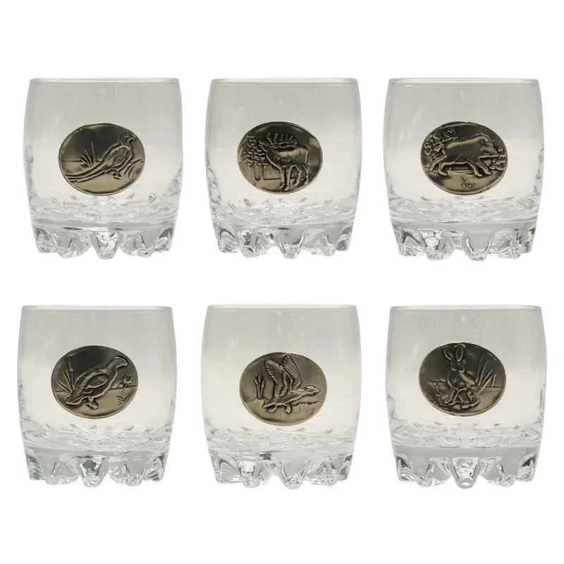 Verres à Whisky 30 cl décor étain relief de gibiers Lot de 6
