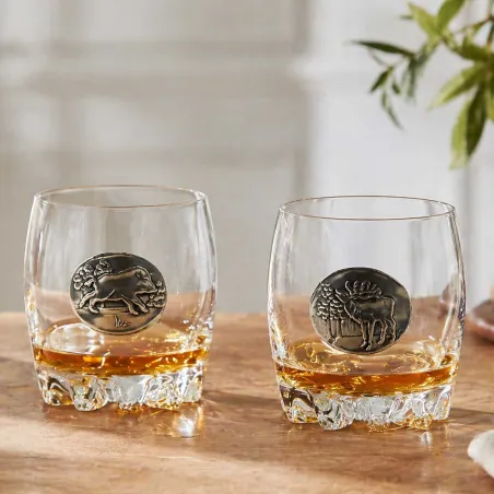 Verres à Whisky 30 cl décor étain relief de gibiers Lot de 6