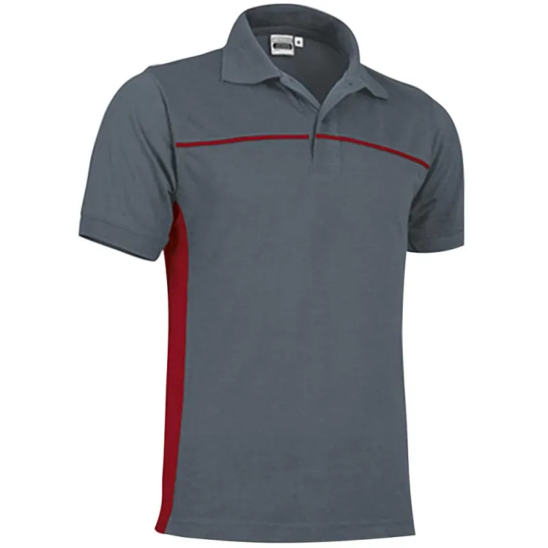Polo Thunder gris-rouge 50% polyester/coton 2 boutons col