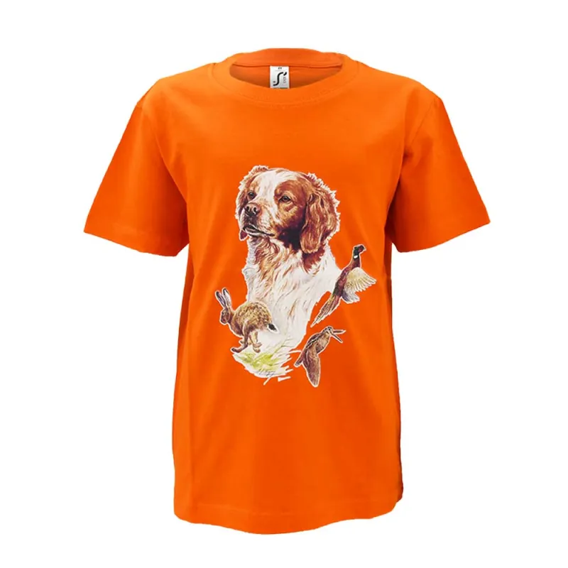 T-shirt enfant épagneul coton doux orange 6 à 12 ans