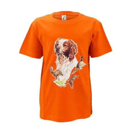 T-shirt enfant épagneul coton doux orange 6 à 12 ans
