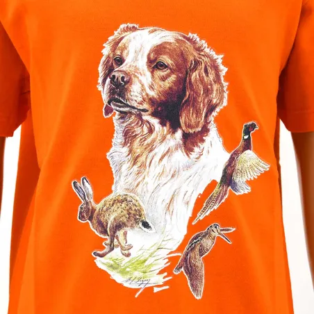 T-shirt enfant épagneul coton doux orange 6 à 12 ans