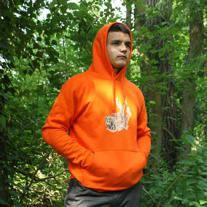 Sweat à capuche orange grands animaux Bartavel®
