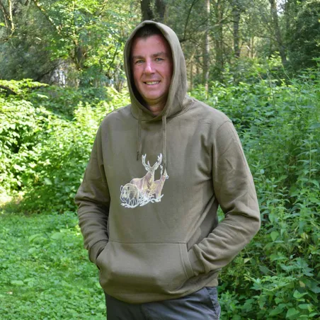 Sweat à capuche kaki grands animaux Bartavel®