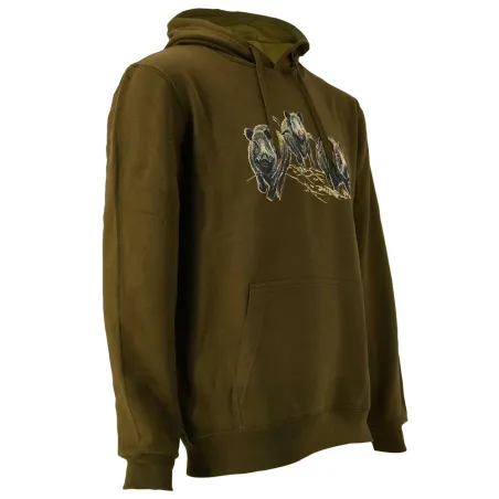 Sweat à capuche 3 sangliers coton polyester kaki M à 3XL