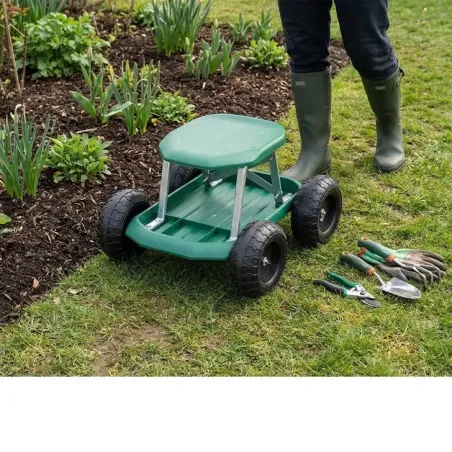 Tabouret de jardin à roulettes 49,5x43x30,5cm - Charge max 200kg
