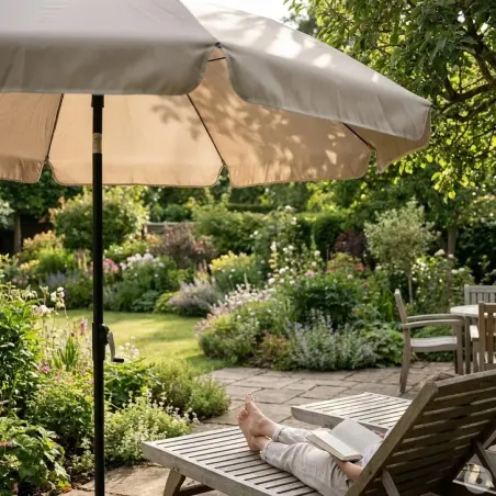 Parasol de jardin inclinable Ø 2 m taupe - Toile polyester 180 g/m² - Protection UPF 30+