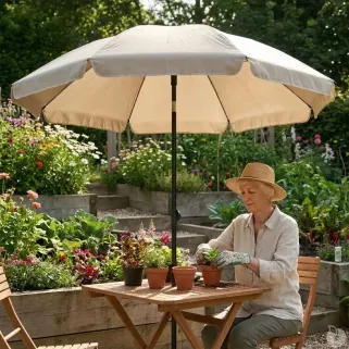 Parasol de jardin inclinable Ø 2 m taupe - Toile polyester 180 g/m² - Protection UPF 30+