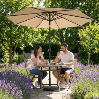 Parasol Rond Ø 2,70 m marron – Élégance et protection solaire pour vos espaces extérieurs.
