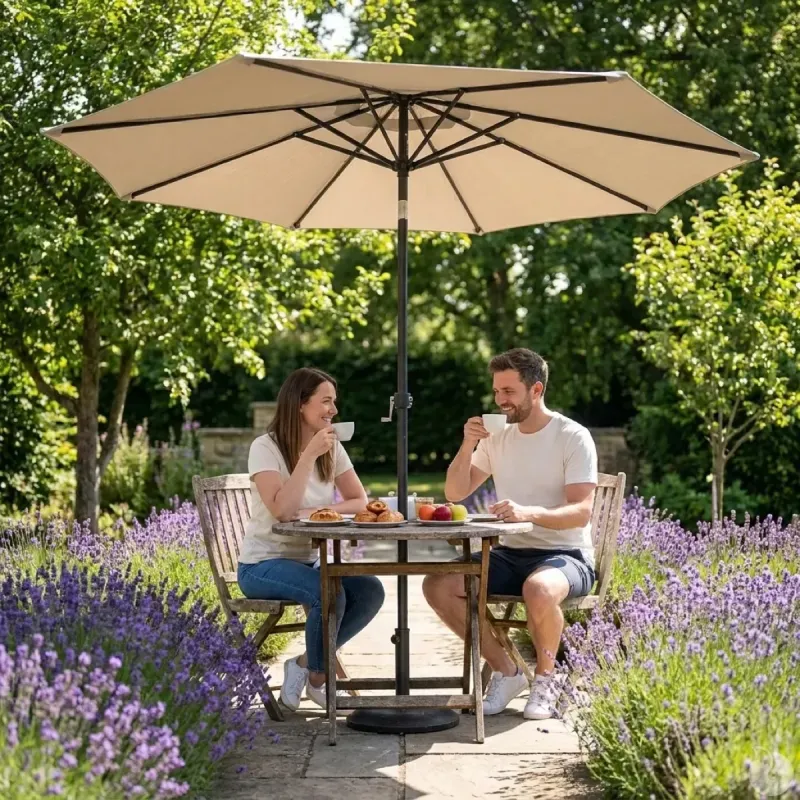 Parasol Rond Ø 2,70 m marron – Élégance et protection solaire pour vos espaces extérieurs.