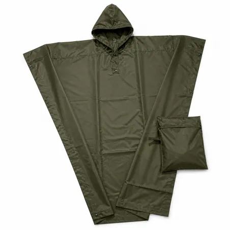 Poncho imperméable polyester enduit kaki taille unique