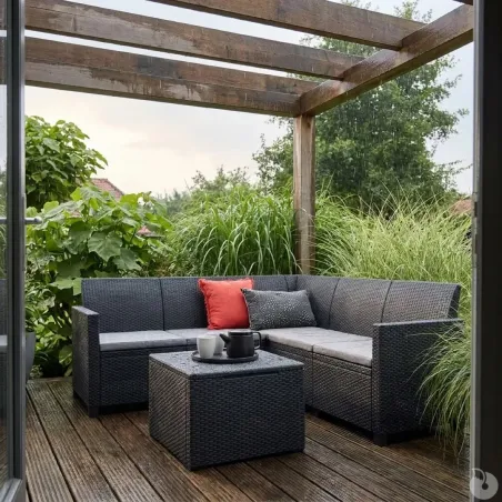 Ensemble mobilier de jardin Keter Claire 1 canapé + 1 table basse gris