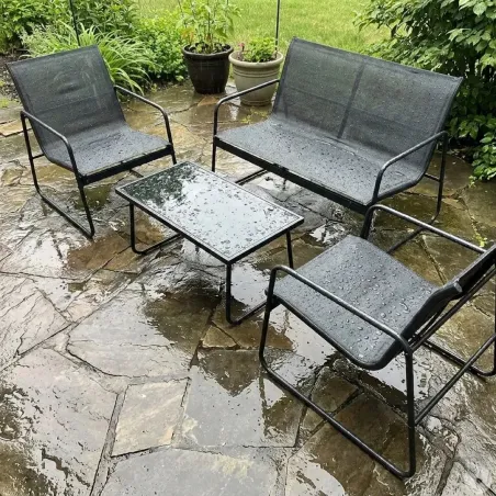 Ensemble Relax Salon de Jardin 4 Pièces en Acier et Textilène
