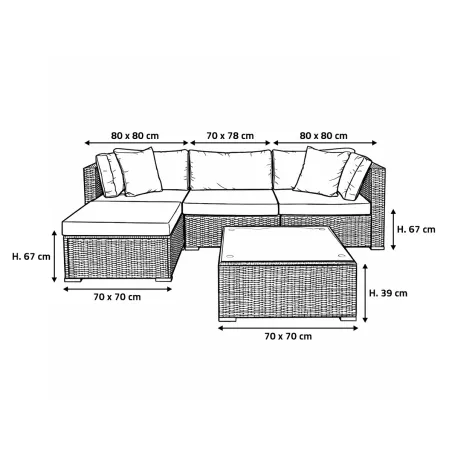 Ensemble Modulo - Canapé d'angle extérieur modulable avec table basse