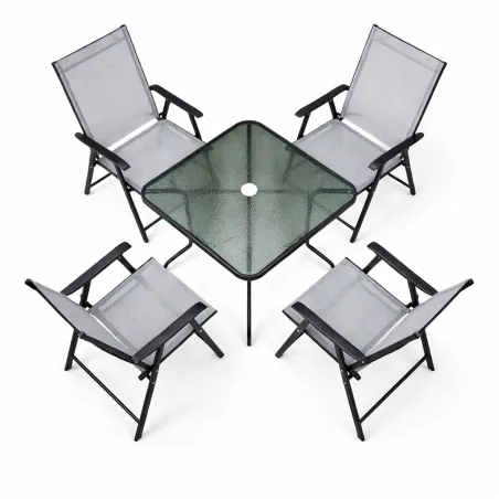 Ensemble Apéro 5 Pièces - Table + 4 Chaises Pliables en Acier et Textilène