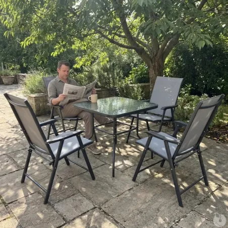 Ensemble Apéro 5 Pièces - Table + 4 Chaises Pliables en Acier et Textilène