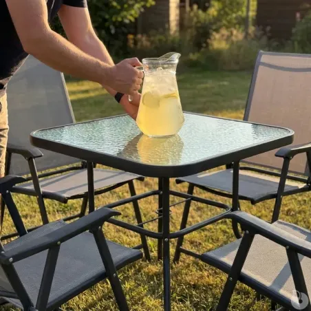 Ensemble Apéro 5 Pièces - Table + 4 Chaises Pliables en Acier et Textilène