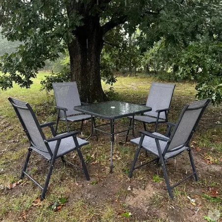 Ensemble Apéro 5 Pièces - Table + 4 Chaises Pliables en Acier et Textilène