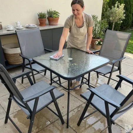 Ensemble Apéro 5 Pièces - Table + 4 Chaises Pliables en Acier et Textilène