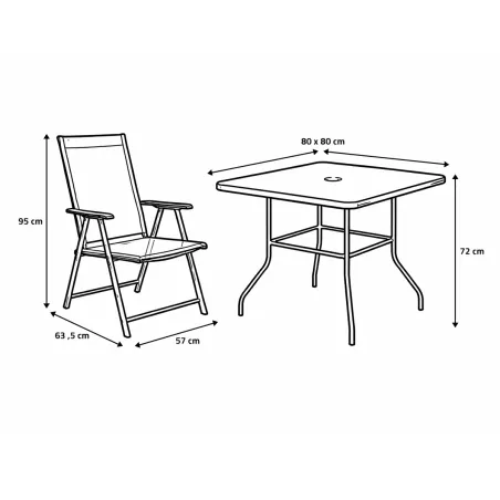 Ensemble Apéro 5 Pièces - Table + 4 Chaises Pliables en Acier et Textilène