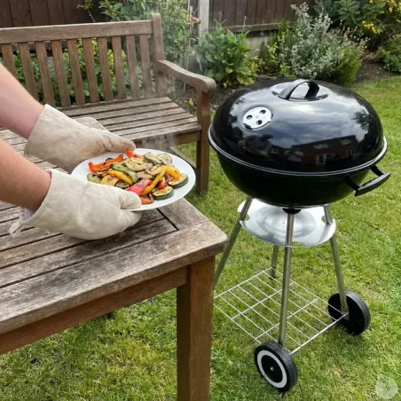 Barbecue mobile Ø46 cm avec roues - Grille chromée et bol émaillé