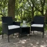 Salon de jardin 2 fauteuils et table basse tressée noir