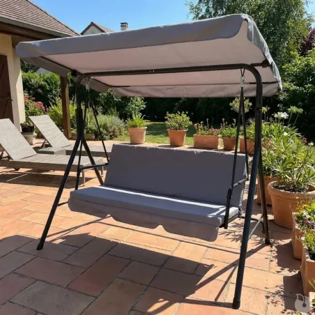 Balancelle d'extérieur 3 places noire et blanche avec toit ajustable