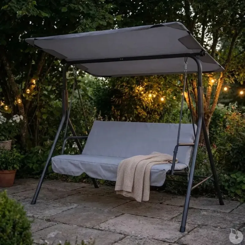 Balancelle d'extérieur 3 places noire et blanche avec toit ajustable