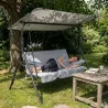 Balancelle d'extérieur 3 places noire et blanche avec toit ajustable