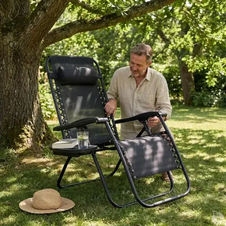 Fauteuil relax acier 176x67x110cm dossier 5 positions