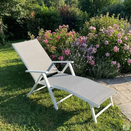 Chaise longue aluminium blanche 175x66cm en toile textilène
