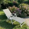 Chaise longue aluminium blanche 175x66cm en toile textilène