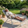 Chaise longue aluminium blanche 175x66cm en toile textilène