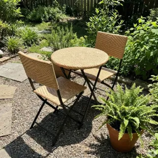 Ensemble Bistrot Table Ronde Ø61cm + 2 Chaises en Osier - Acier Noir