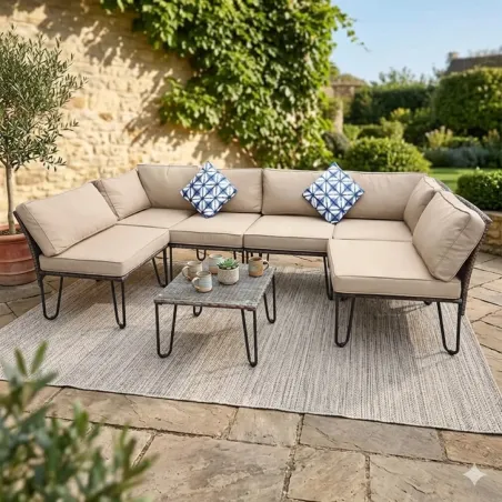 Ensemble Family - Canapé d'angle modulable 3 places + table basse en acier et polyester